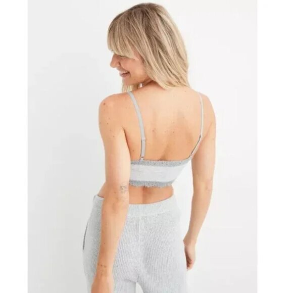 NEW Aerie | Ribbed Eyelash Lace Trim Longline Bralette in Tiffany Blue - Picture 2 of 9